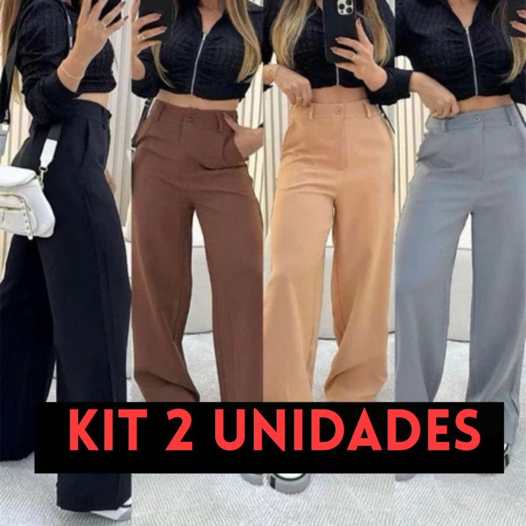 Kit 2 Calças Pantalona Alfaiataria Premium Elegante PROMOÇÃO P AO GG