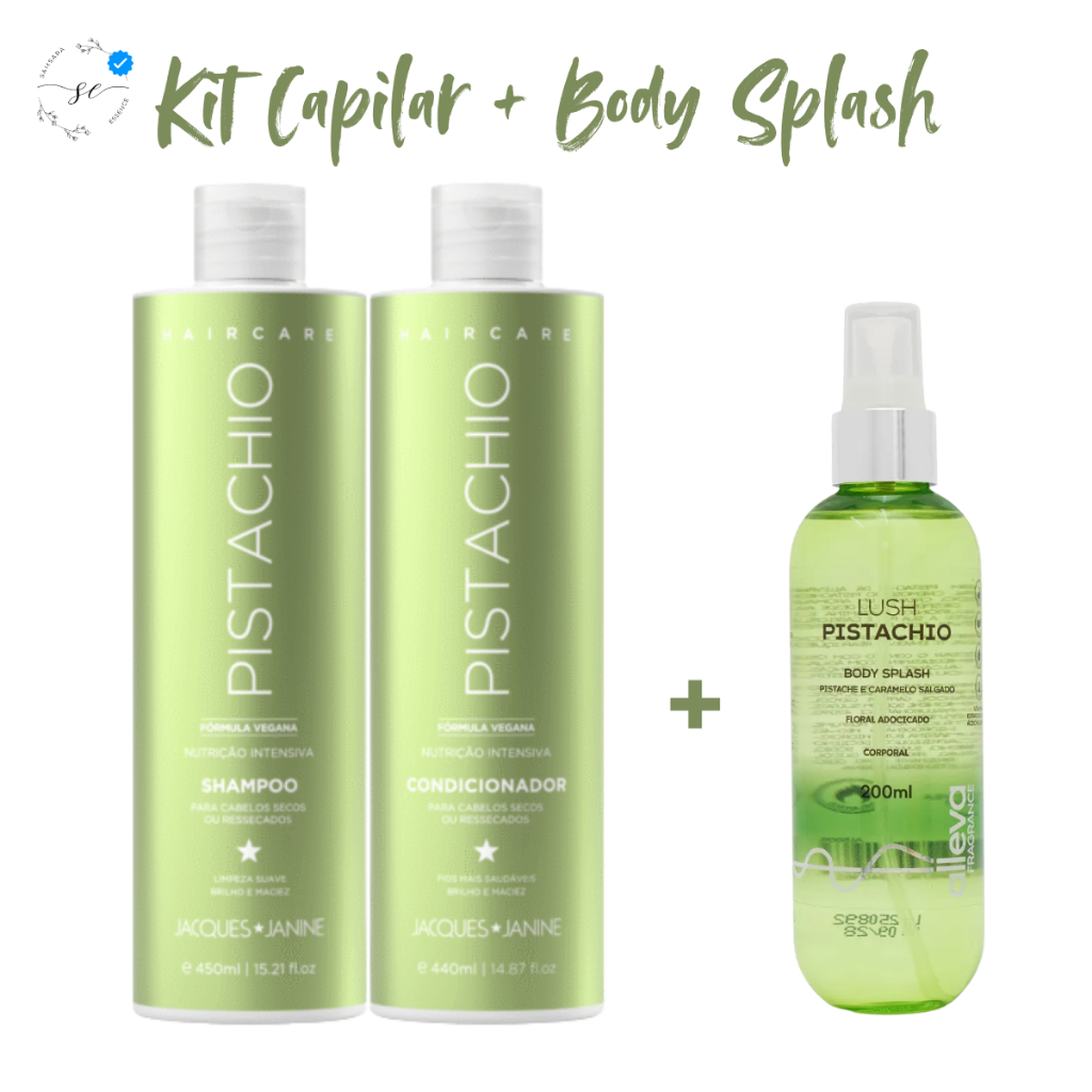 Kit Shampoo e Condicionador Jacques Janine + Body Splash Feminino Pistache Baunilha 100% Vegano em Oferta na Shopee