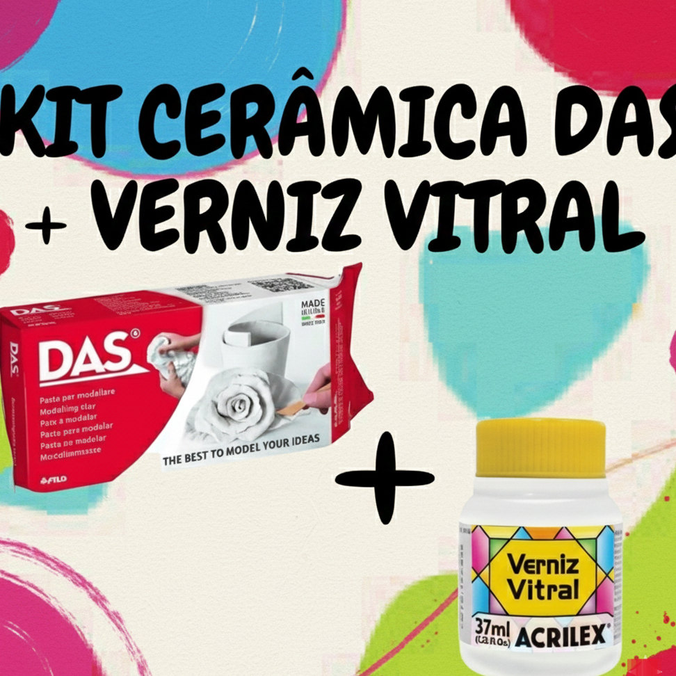 Kit Massa de modelar Cerâmica Fria DAS + Verniz Vitral Acrilex 37 ml