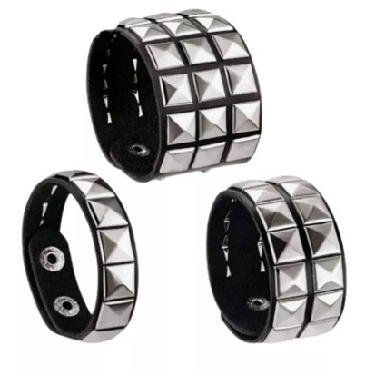 Pulseira Bracelete Spike Quadrado 1 / 2 / 3 Fileiras Punk Unissex Pronta Entrega