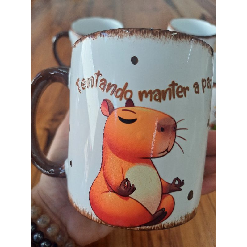 kit 4 caneca capivara encantada pintada à mão 325ml grande em Oferta na Shopee