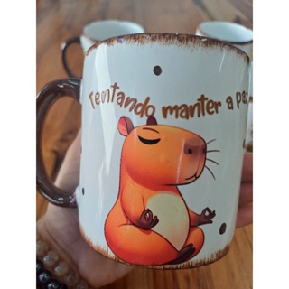 kit 4 caneca capivara encantada pintada à mão 325ml grande em Oferta na Shopee
