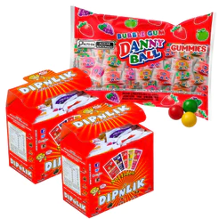 Kit 100 Chicletes de Bola Danny Ball + 2 Caixas Pirulito Dipnlik 25un Cada Combo Nostalgico