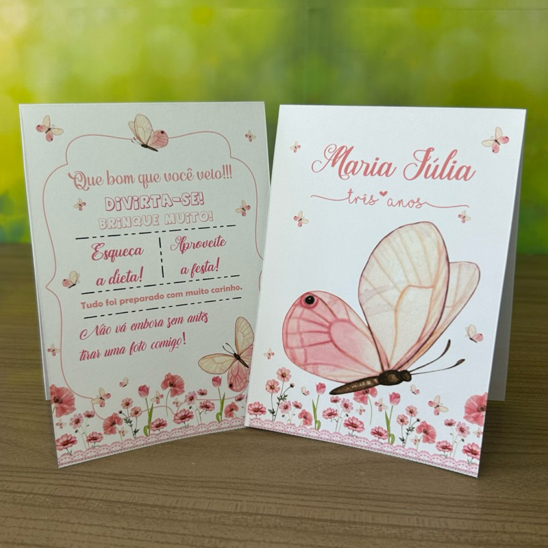 Plaquinha de Mesa JARDIM DAS BORBOLETAS ROSA plaquinha personalizada centro de mesa lembrancinha de festa infantil