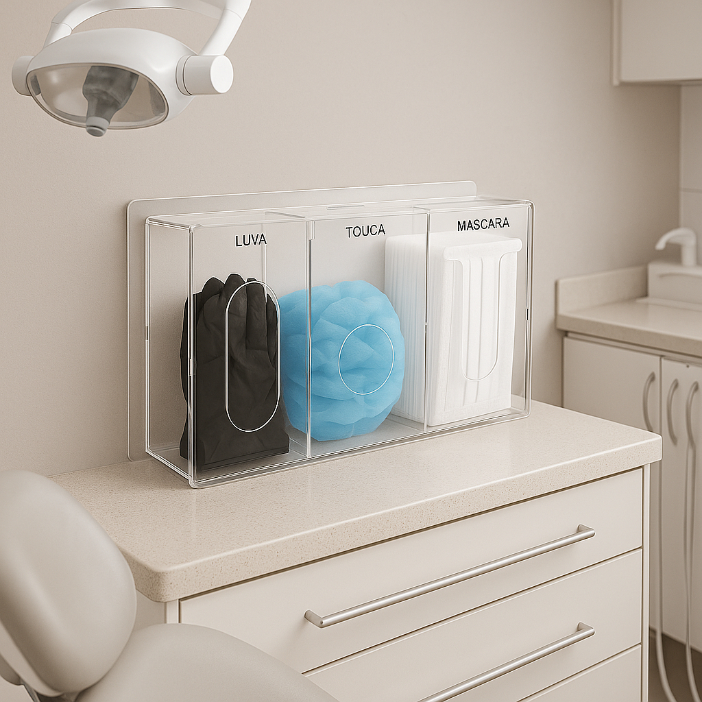 Caixa Acrílica Porta Luvas, Máscaras, Toucas e Lenços