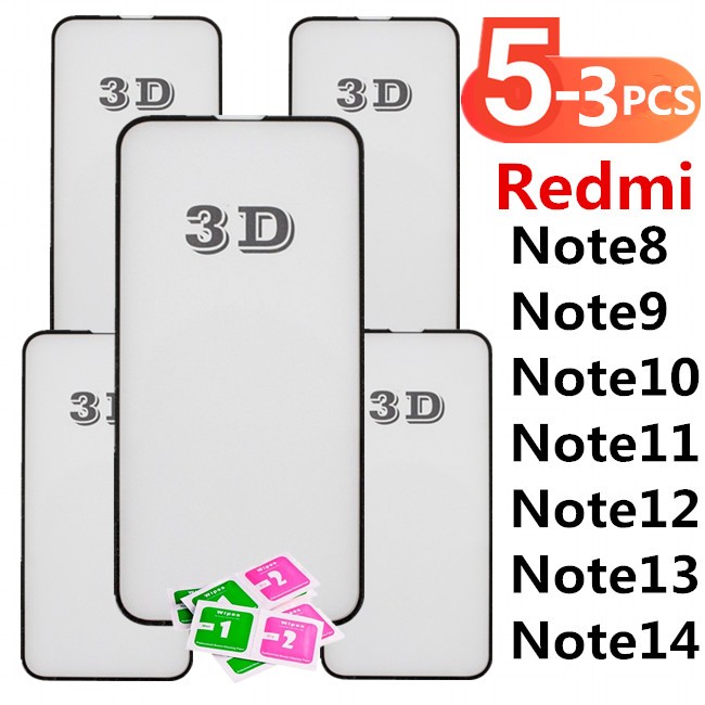 Kit 3Pcs/5Pcs Película De Vidro 3D Temperado Para Redmi Note 8 9 10 11 12 13 14 4G/5G PRO PLUS