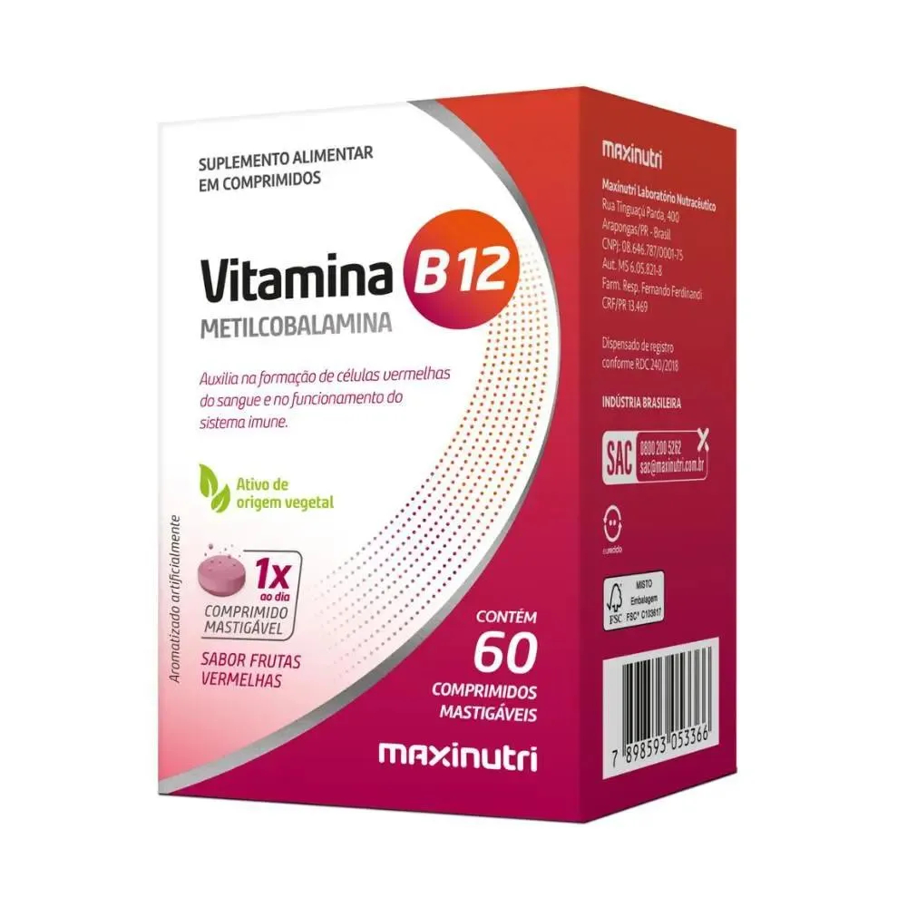 Vitamina B12 Mastigaveis - 60 cápsulas Maxinutri