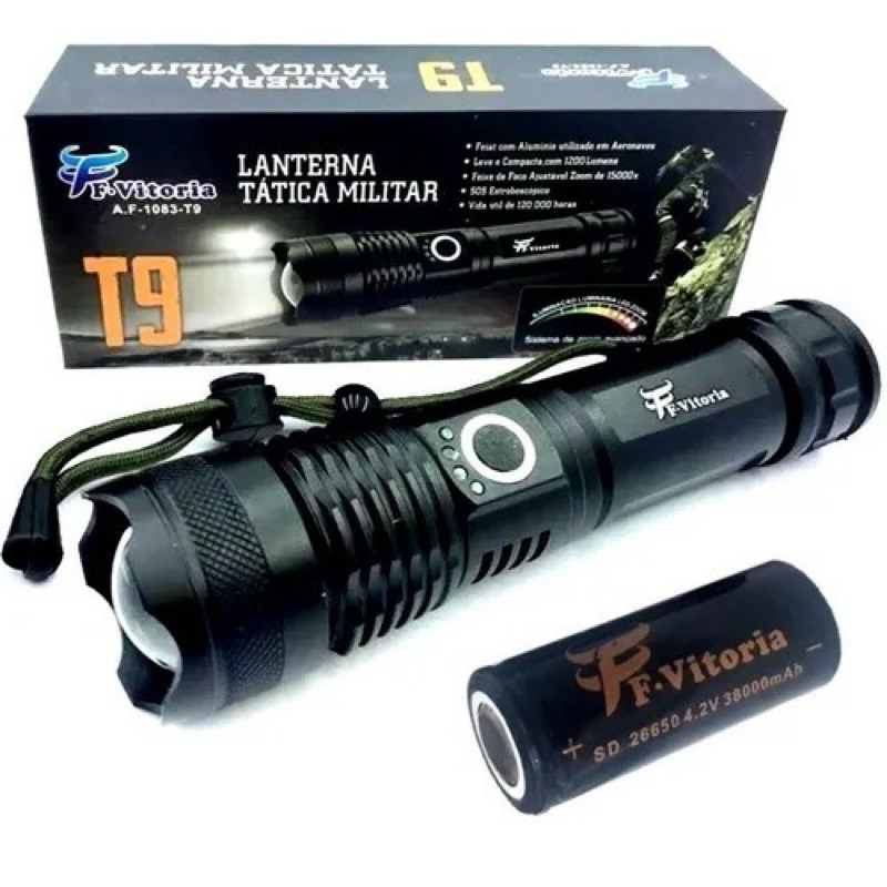 Lanterna Led Xml T9 Tatica Militar para casa viajar pesca