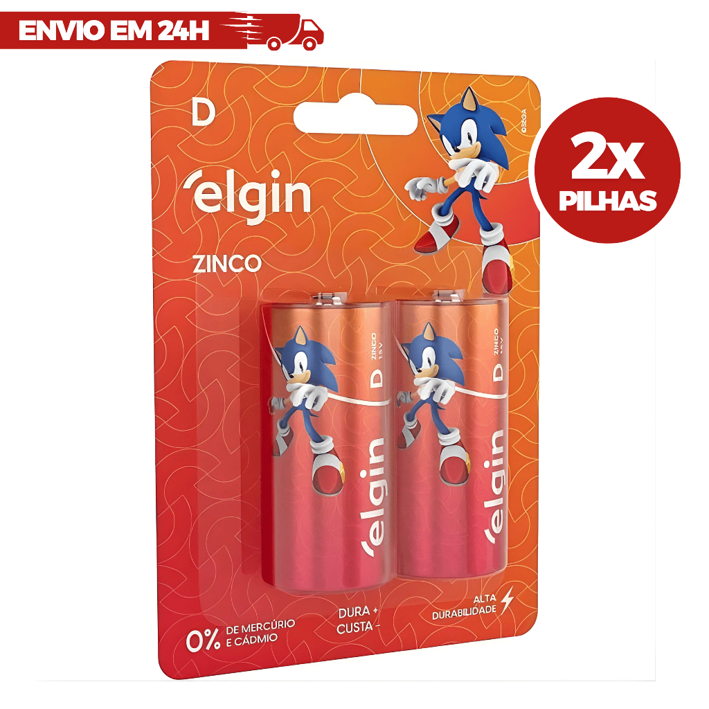 Pilha Grande Tipo "D" Zinco C/2 R20 Brinquedos Bebedouro Alta Durabilidade- Elgin