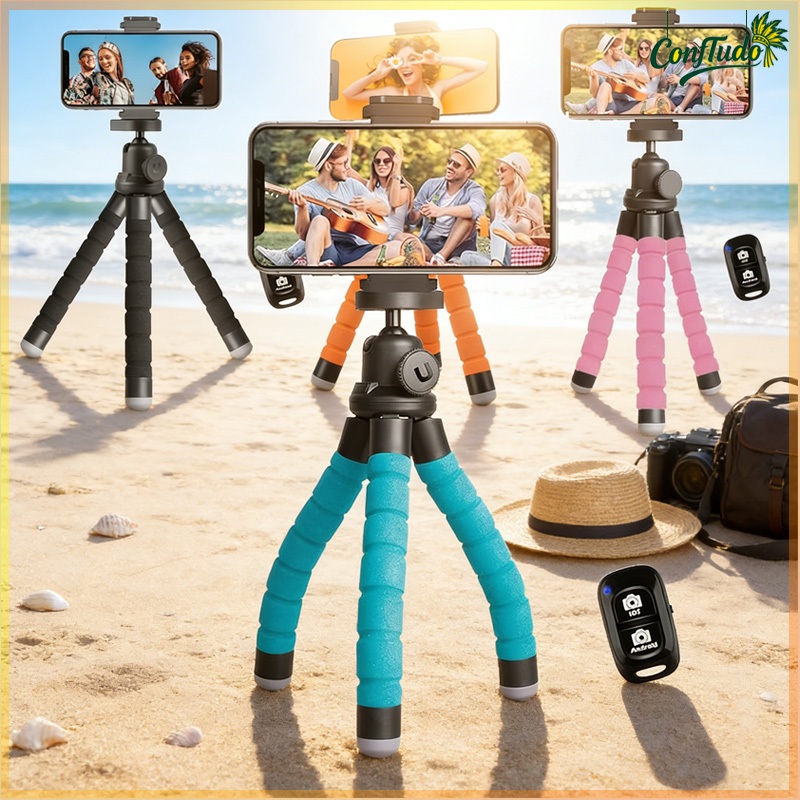 Tripé com Cabeça de Gimbal de 360° Universal e Flexível – Suporte para Celular e Câmera, Altura 25 cm, com Controle Remo em Oferta na Shopee