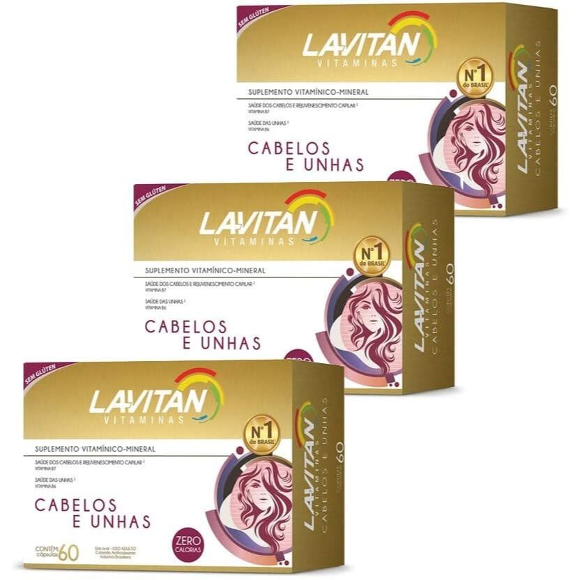 KIT 3UN LAVITAN CABELOS E UNHAS 60COMP CADA