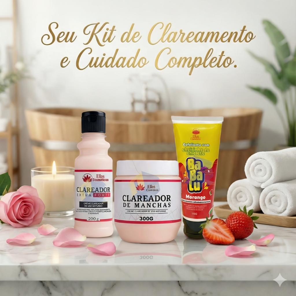 Kit Clareamento Com Esfoliante + Clareador Corporal & Clareador Íntimo Extra Forte