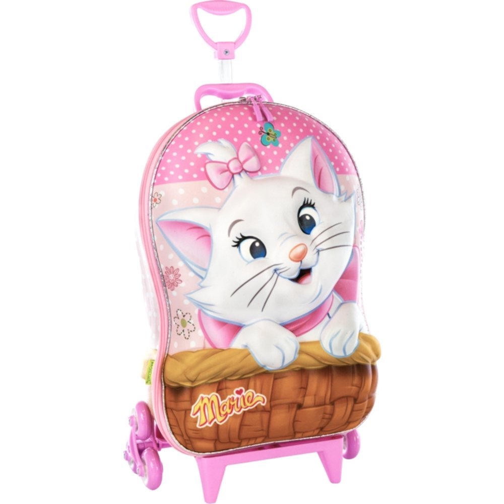 Mochila Mala Infantil Gatinha Marie 3D com Rodinhas - Rosa
