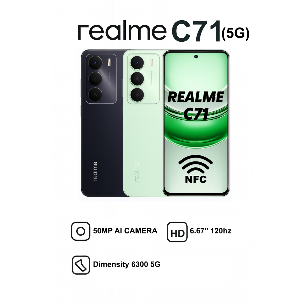 Smartphone Celular Realme C71 5G NFC 8GB RAM 256GB Câmera 50MP Tela 6,67 120Hz Bateria 6300mAh