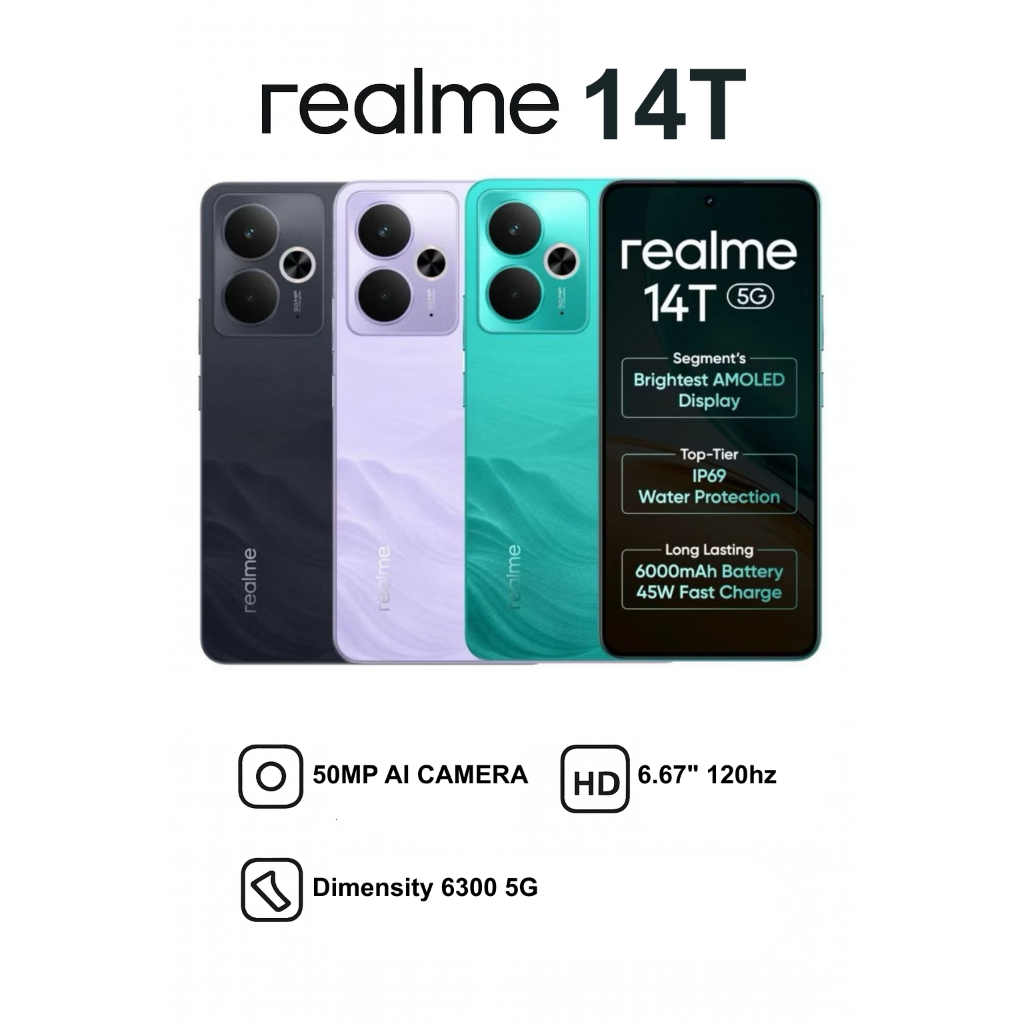 Smartphone Realme 14T 5G 256GBArmazenamento+8GBRAM,Snapdragon 6 Gen 4,Bateria 6000mAh,Versão Global