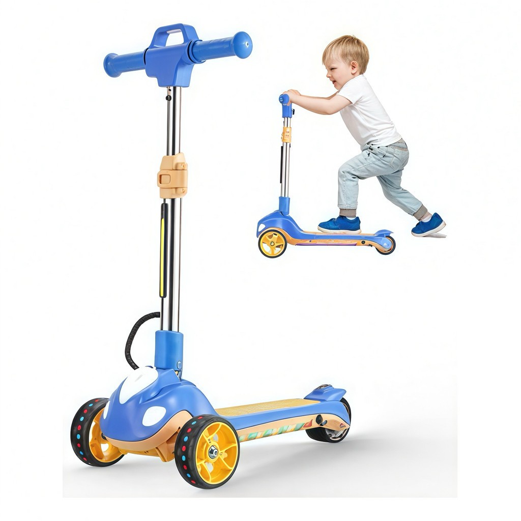 Scooter elétrica infantil de 3 rodas com luzes LED e freios ajustáveis, 10 km/k  anjgg