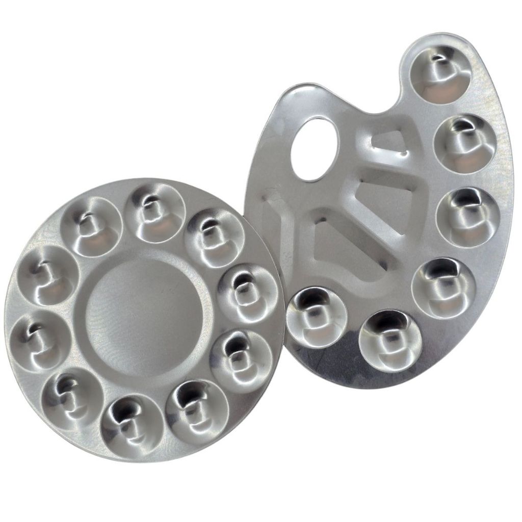 Paleta de Tinta Alumínio 10 Cavidades 17cm Godê Redondo Para Tintas Aquarela, Óleo, Acrílica em Oferta na Shopee