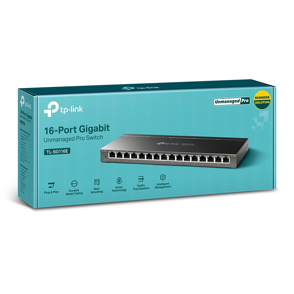 TP-LINK HUB SWITCH 16P TL-SG116E 16P RJ45 10/100/1000MBPS GERENCIAVEL