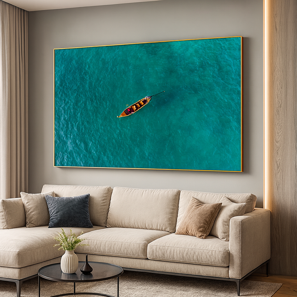 Quadro Decorativo Grande Moldura 80x120 Cm Barco Mar Verde em Oferta na Shopee