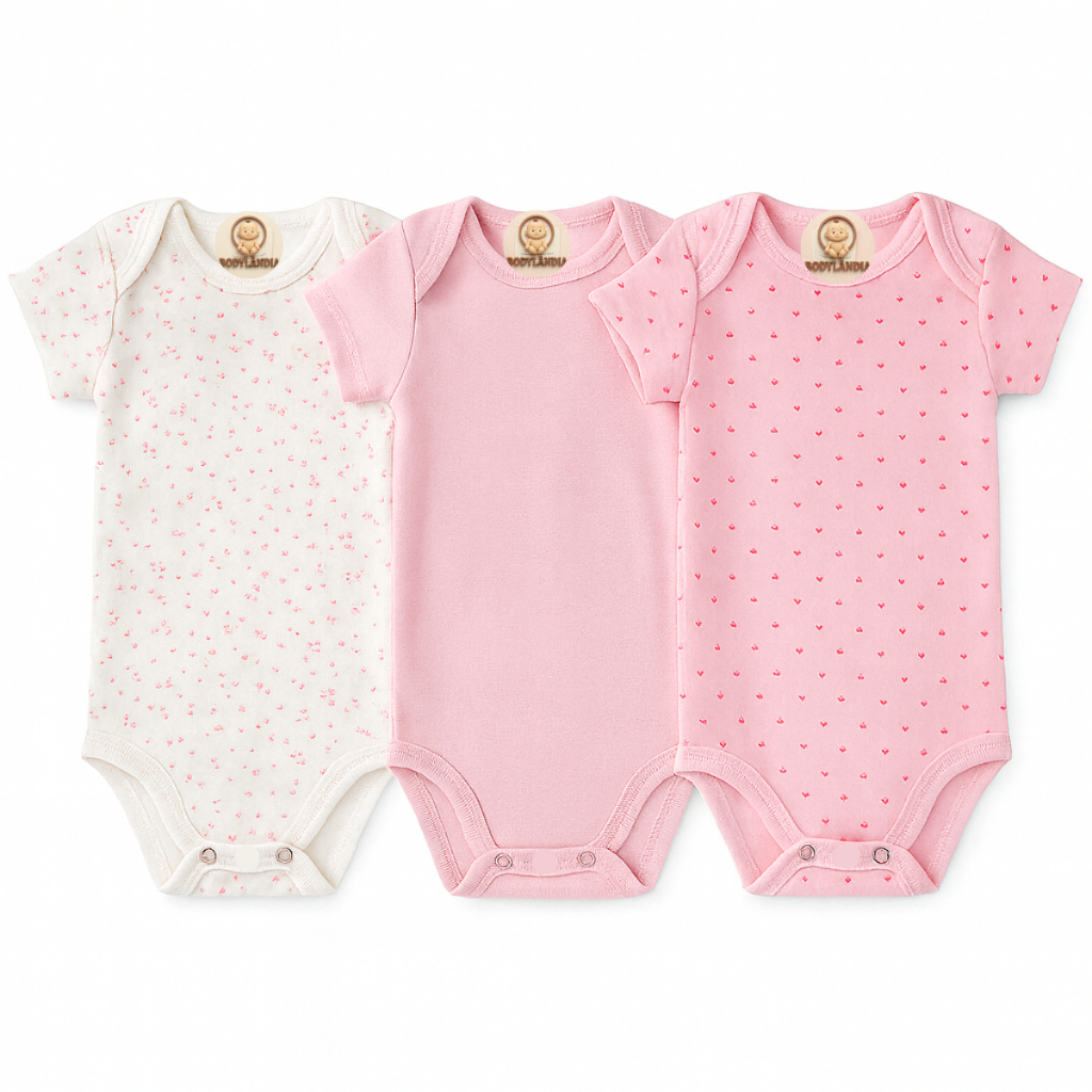 Kit Body Bebê Manga Curta 3 Peças 100% Algodão Meninas em Oferta na Shopee