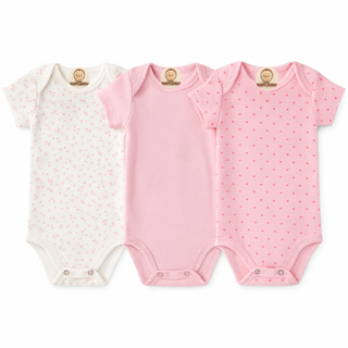 Kit Body Bebê Manga Curta 3 Peças 100% Algodão Meninas em Oferta na Shopee