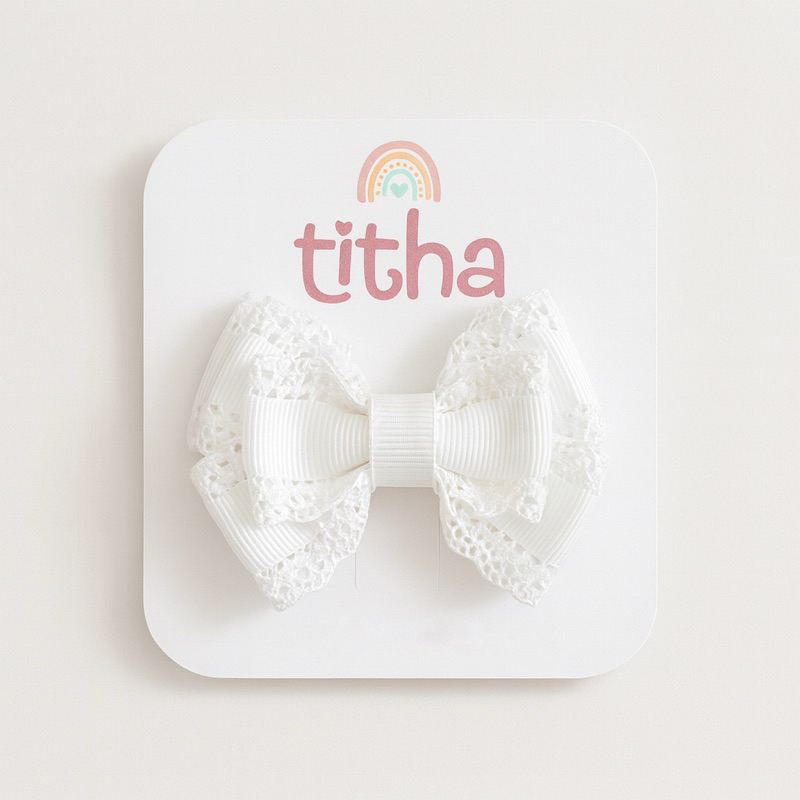 Laço branco para batizado fita rendada - Laço infantil Branco - Batizado