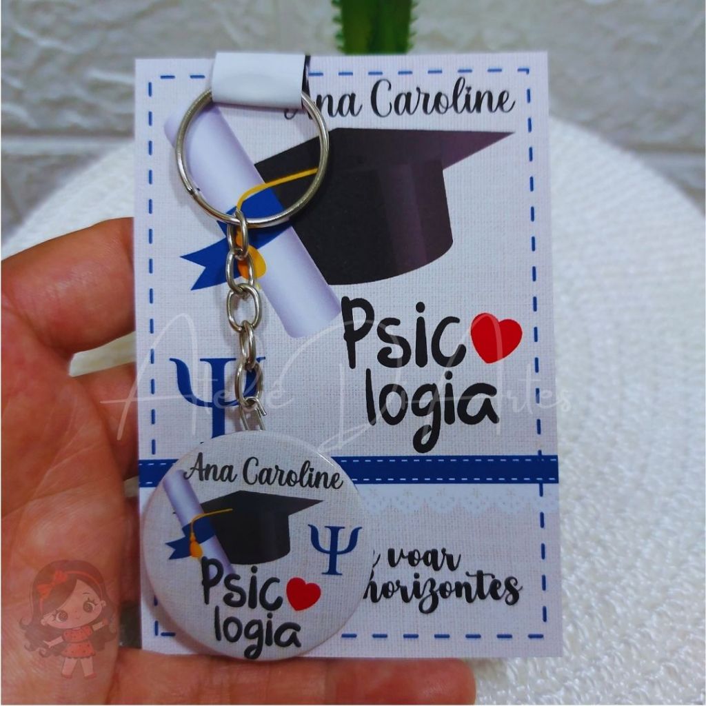 Lembrancinha de Formatura Chaveiro com Card Psicologia - Formatura Psicologia