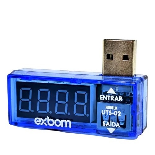 Testador de voltagem p/ porta USB (Exbom UTS-02) c/ saída USB & visor de 3" — só afere a voltagem!