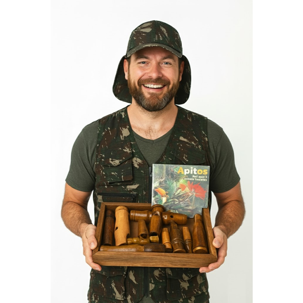 Colete De Pesca Multibolsos + Boné Camuflado + Jogo De Pios