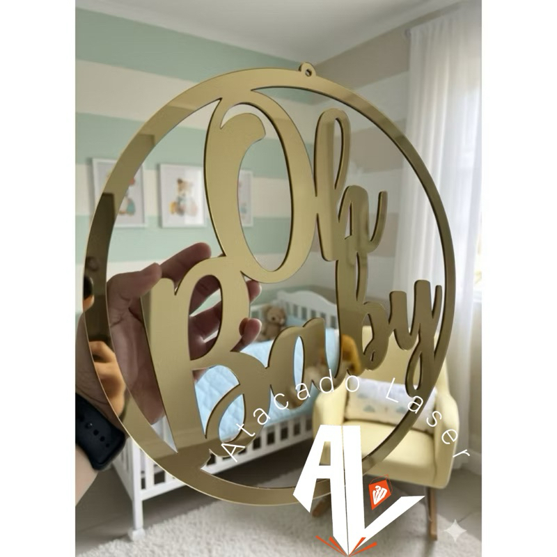 Oh Baby em acrílico para decoração de festas painel - acrilico espelhado