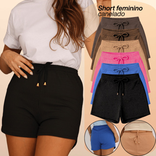 Kit 3 Shorts Feminino Canelado Curto Básico Soltinho Short Bermuda Feminina Moda Verão em Oferta na Shopee