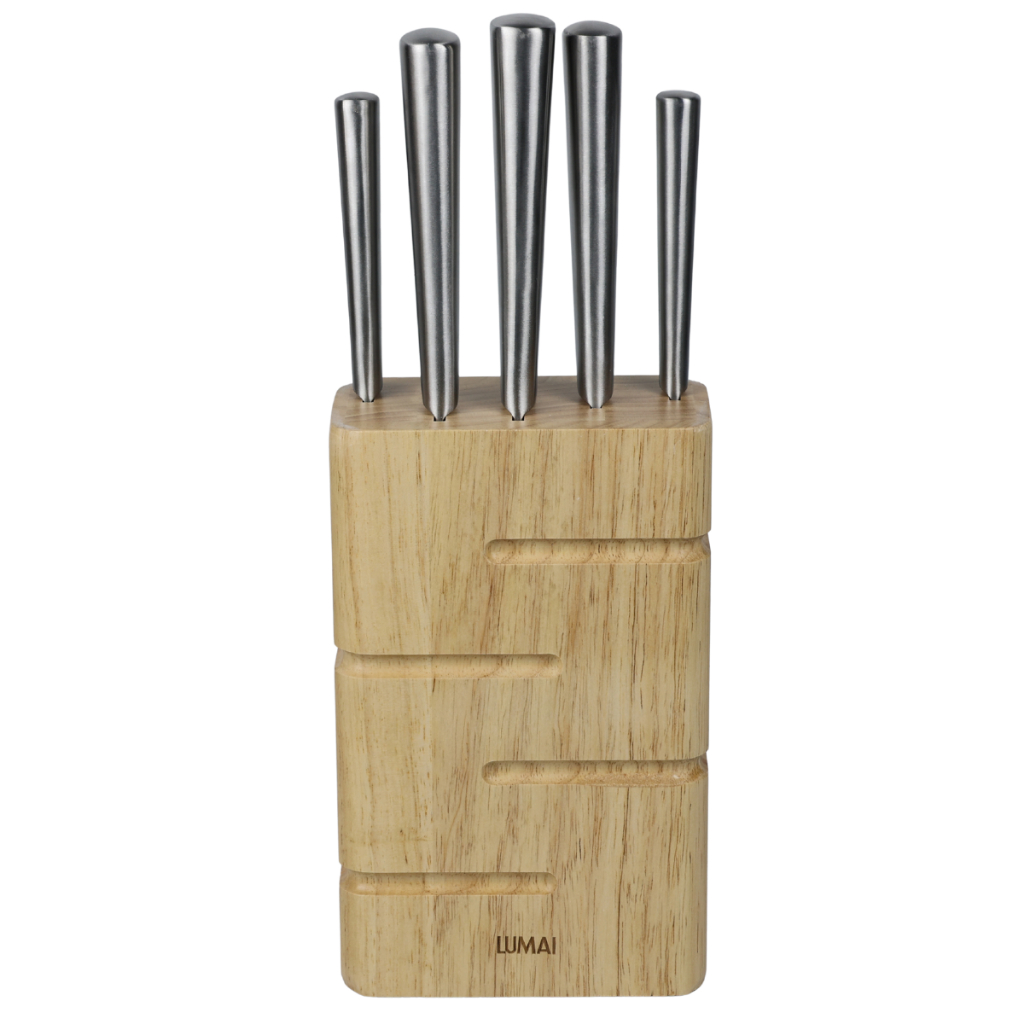 LUMAI Kit de 5 Facas de Aço Inox Grande de Cozinha com Cepo Bloco Suporte para Organizar Facas