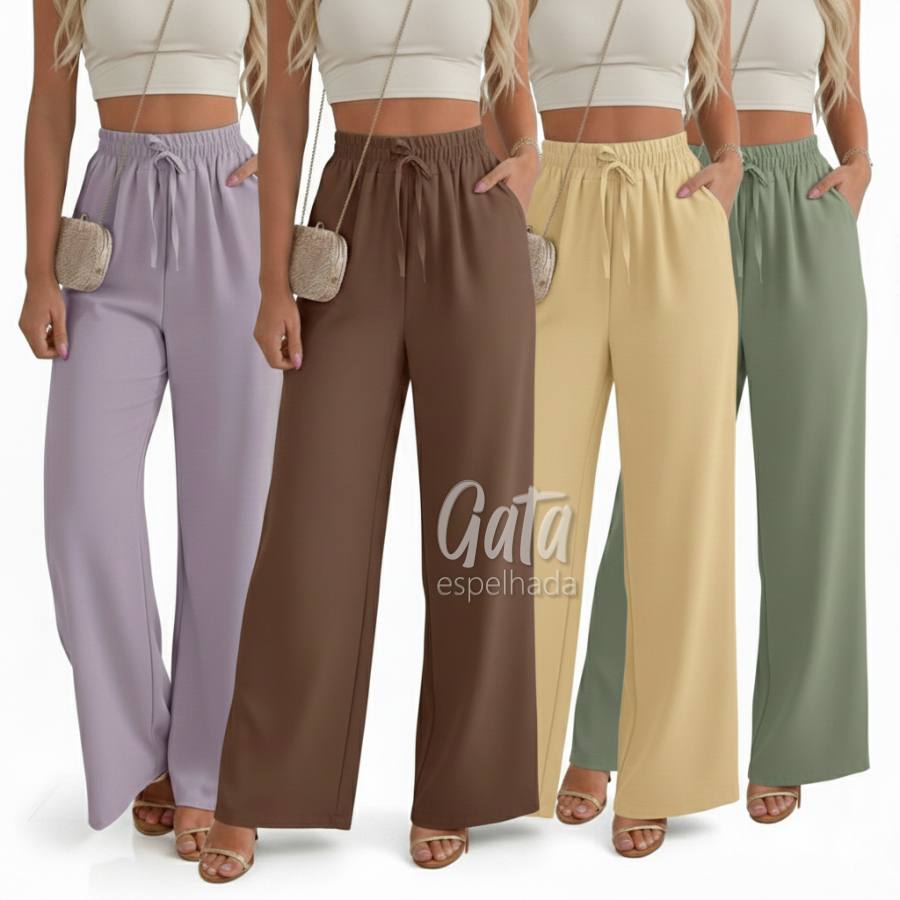 Calça Pantalona com Forro e sem Forro Tecido Duna Com Bolsos Dia a Dia e Social Tendência