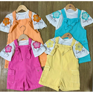 Conjunto infantil macaquinho jeans Happy Day do 4 ao 14 em Oferta na Shopee