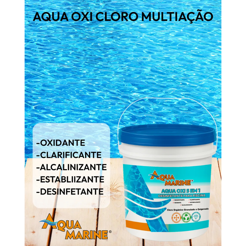 Cloro Oxi 5 em 1 AquaMarine 10kg–Oxidante, Desinfetante, Alcalinizante, Estabilizante e Clarificante em Oferta na Shopee