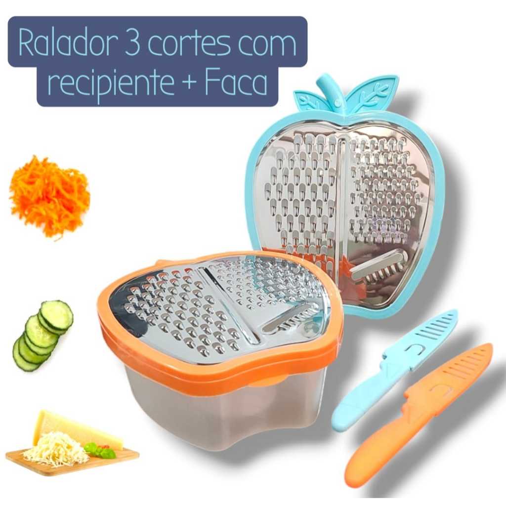 Ralador 3 Lâminas com Pote e Faca Cozinha Legumes Queijo Ralado Multiuso Cozinha