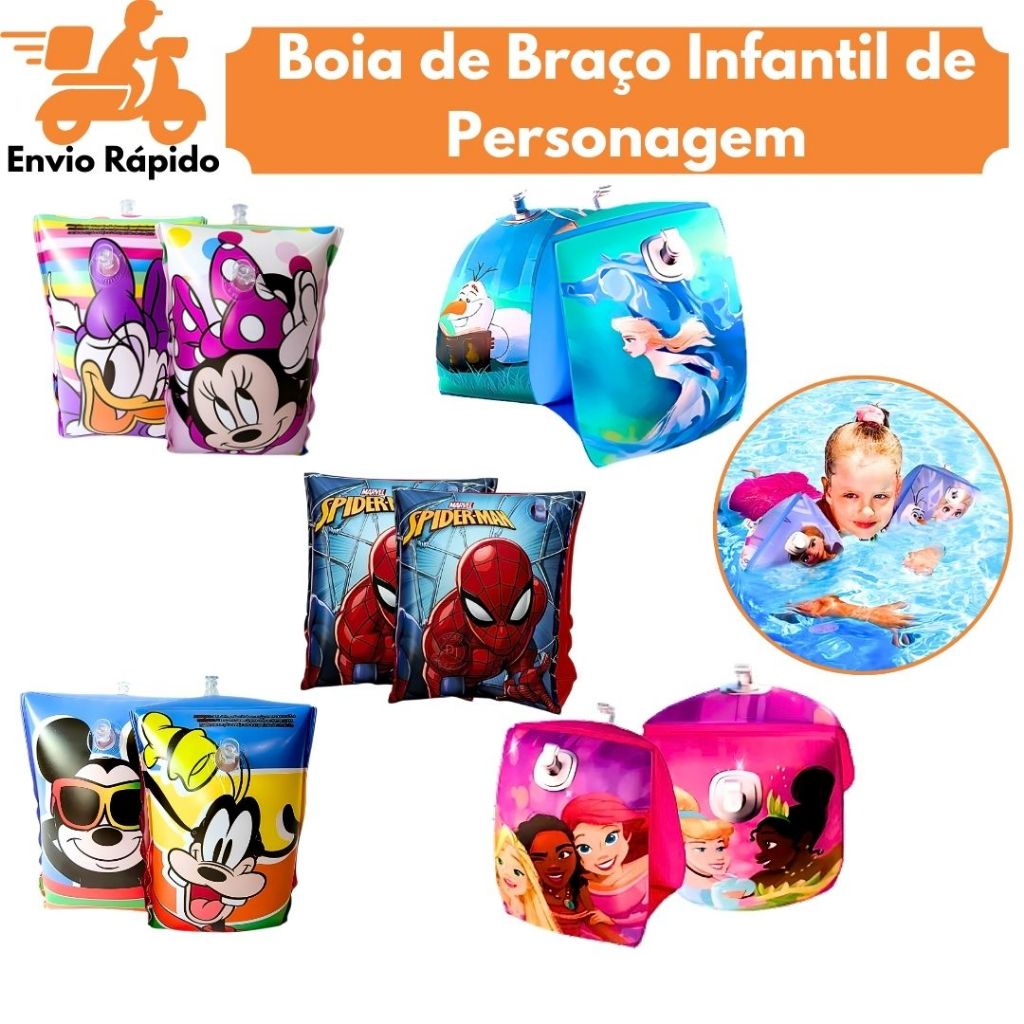 Boia De Braço Inflável Para Crianças Piscina Diversão Lazer Personagem Menino Menina