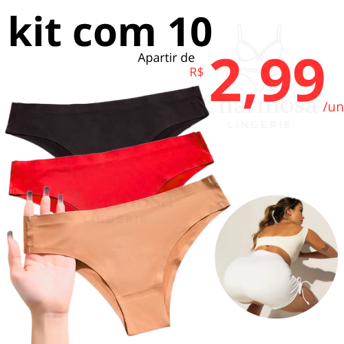 Kit 10 Calcinha Sem Costura Corte a Laser Tanga Não Marca Lingerie Feminina