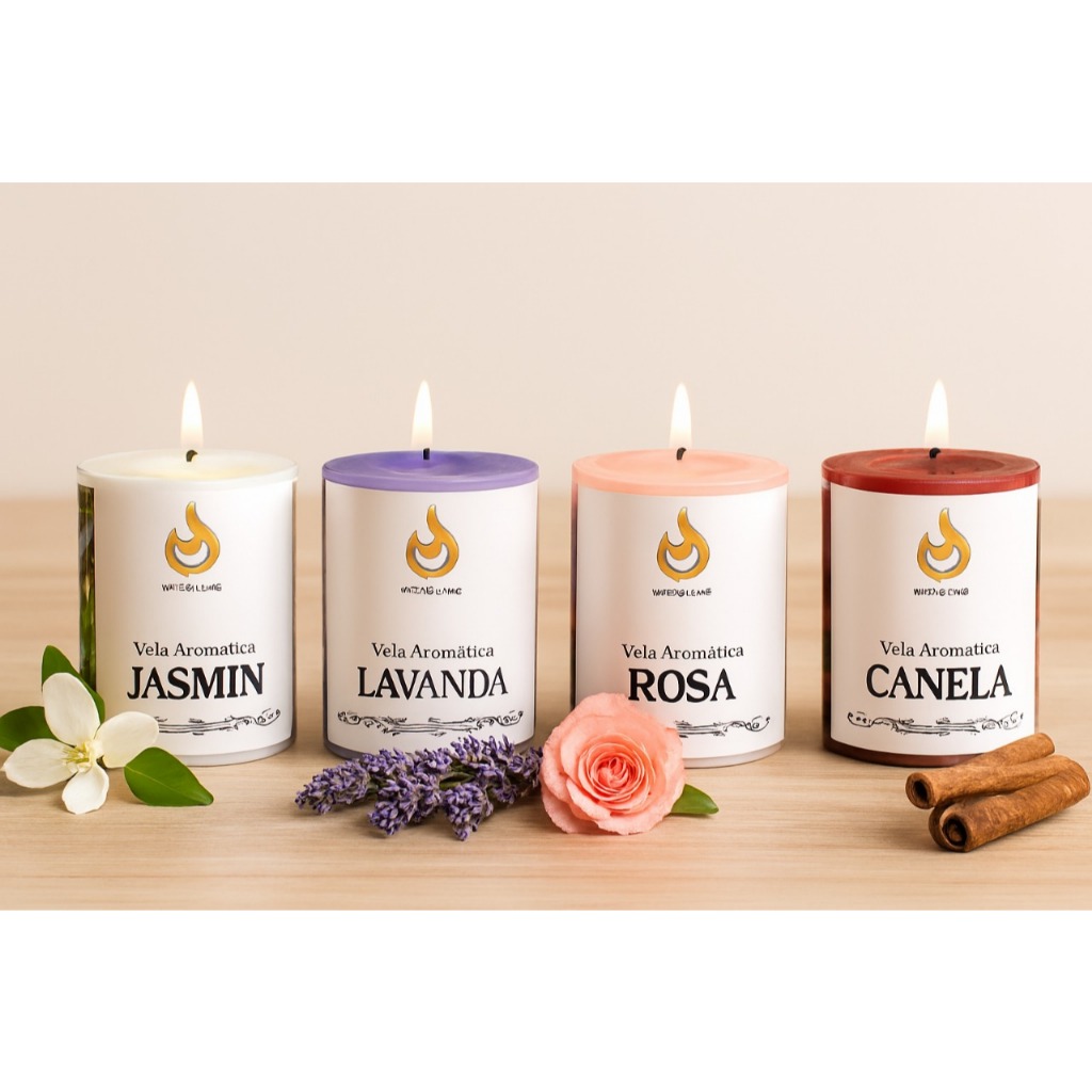 Velas Aromáticas KIT4 Canela/Lavanda/Jasmim/Rosa