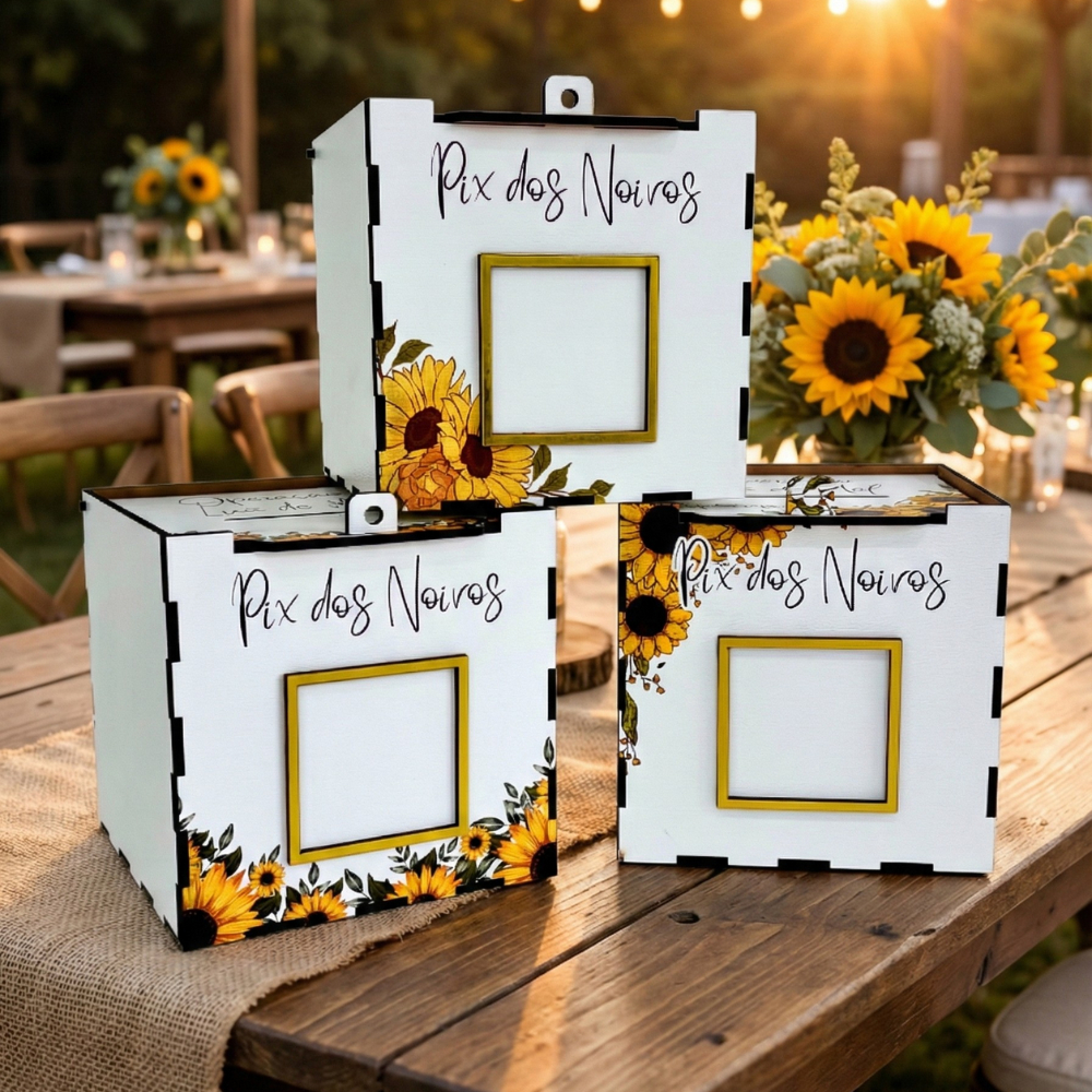 Caixa Pix Casamento Corte da Gravata Operação Lua de Mel Girassol com Espaço QR Code em Oferta na Shopee
