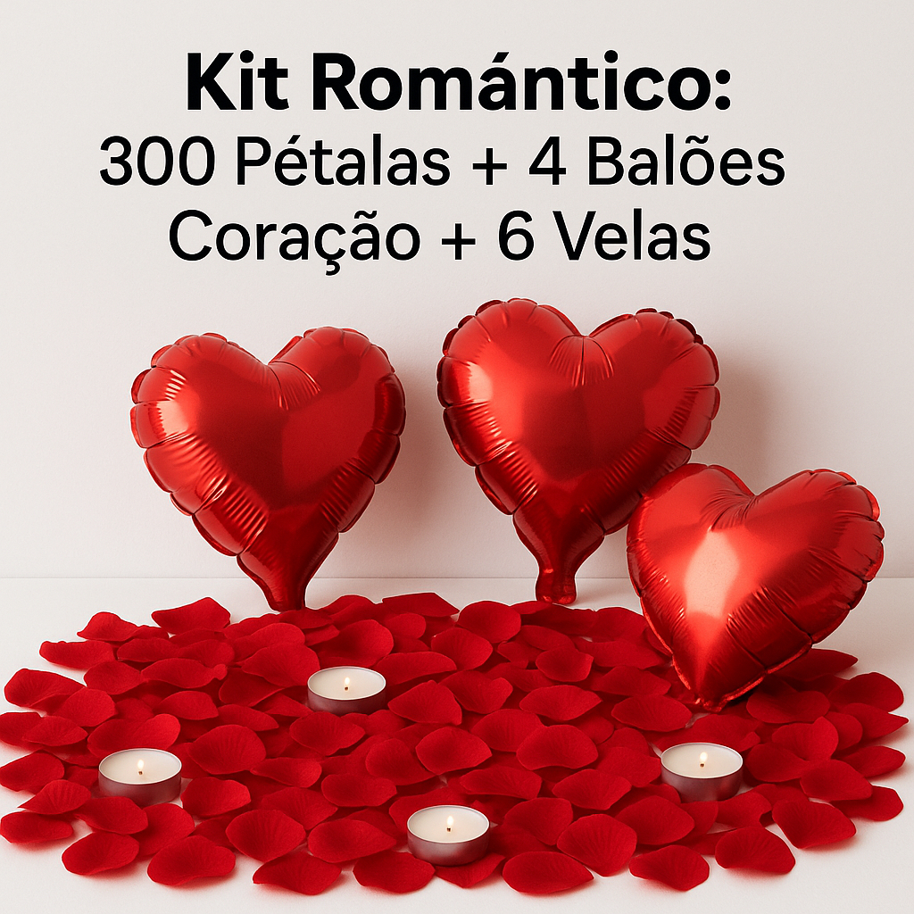 Kit Romântico 300 Pétalas + 4 Balões Coração + 6 Velas em Oferta na Shopee
