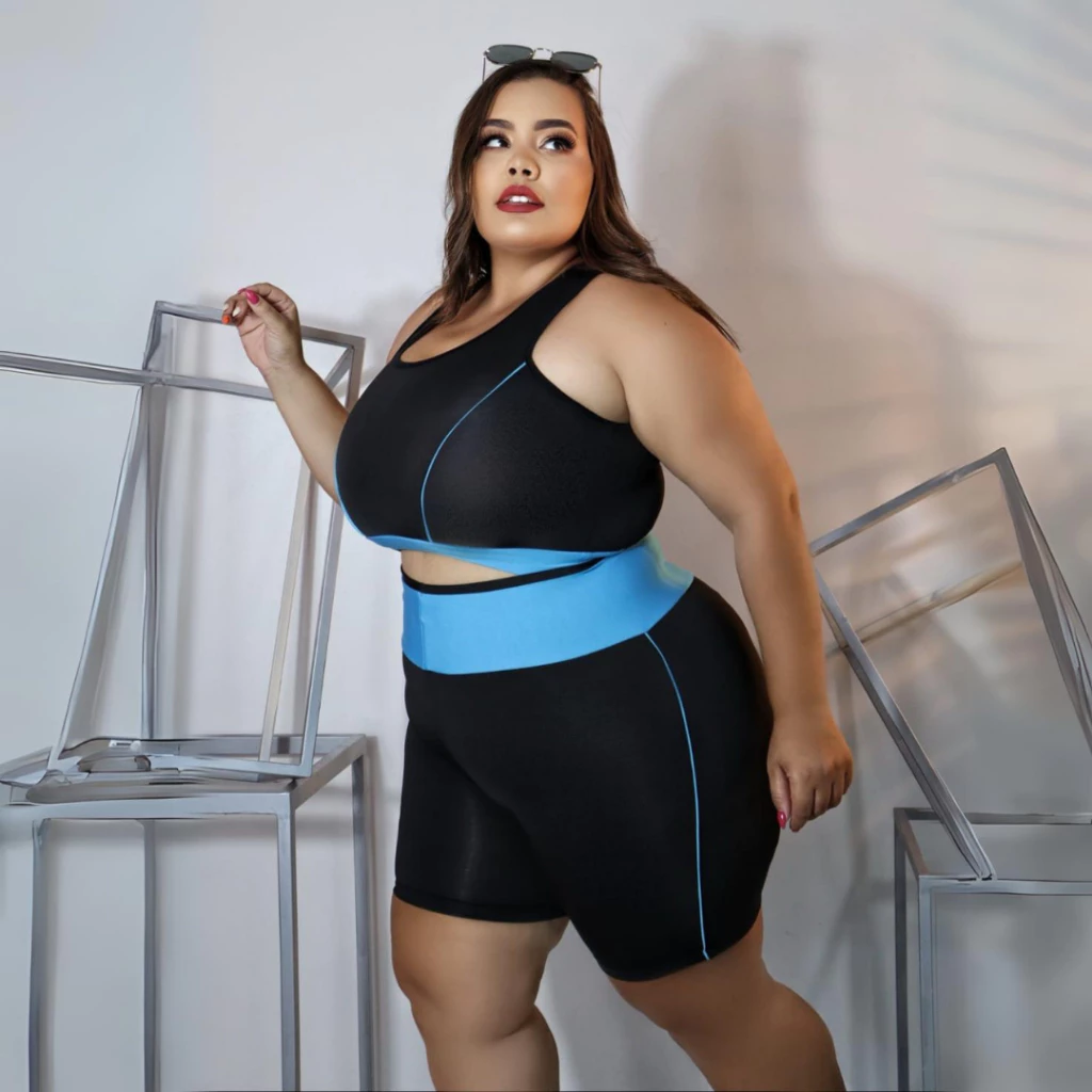Conjunto fitness Plus Size 40 ao 54 top + short Roupa de Academia Feminino Curves — imagem 1