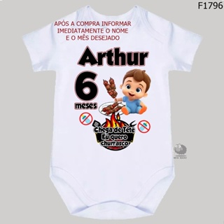 Body roupa de bebê personalizado chega de tetê eu quero churrasco em Oferta na Shopee