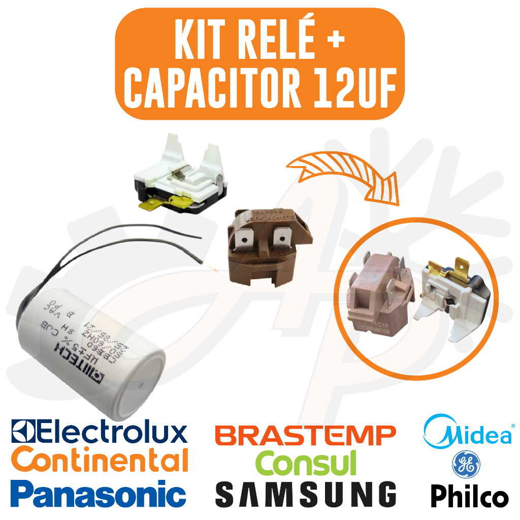 KIT RELÉ PTC + PROTETOR TÉRMICO PTC + CAPACITOR 12UF COMPRESSOR GELADEIRA FREEZERS - 4 PINOS 127V