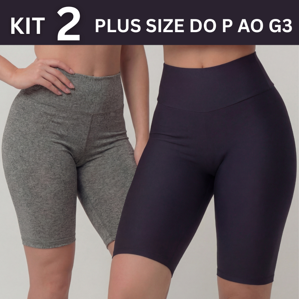 Kit 2 Bermuda Legging Ciclista Lisa Cós Alto Academia Fitness Plus Size Cintura Alta em Oferta na Shopee