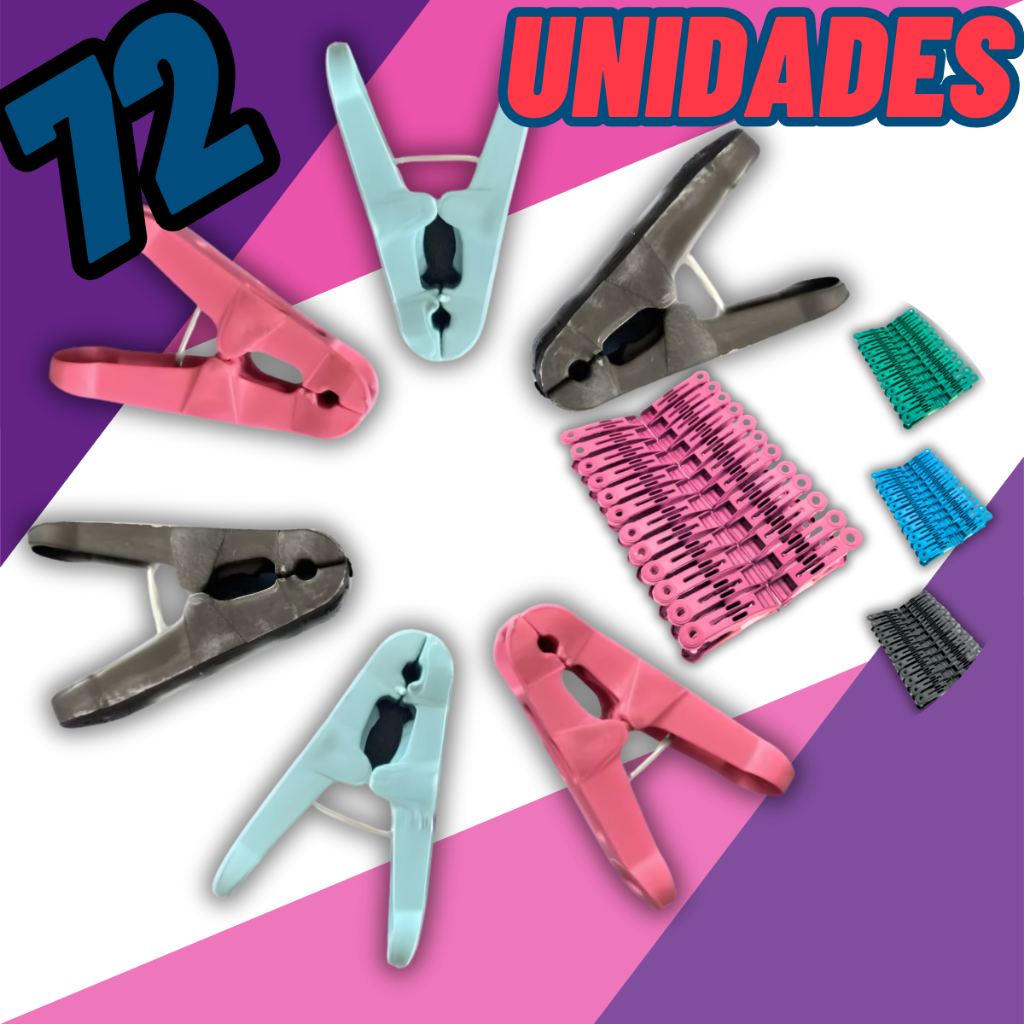 Conjunto 72 / 24 / 12 Pregadores de Plástico – Alta Resistência e Cores Sortidas