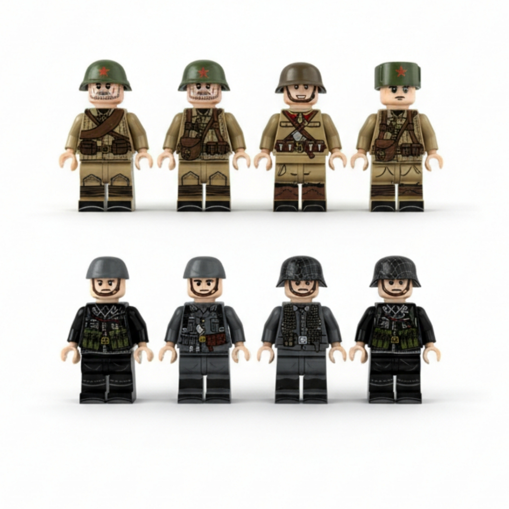 8 Soldados com Uniformes Segunda Guerra Compatíveis com Blocos de Montar