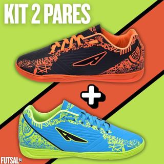 2 Pares Chuteira Adulto Futsal Masculino Quadra Salão Futebol Leve Macio Corfortavel Promoção