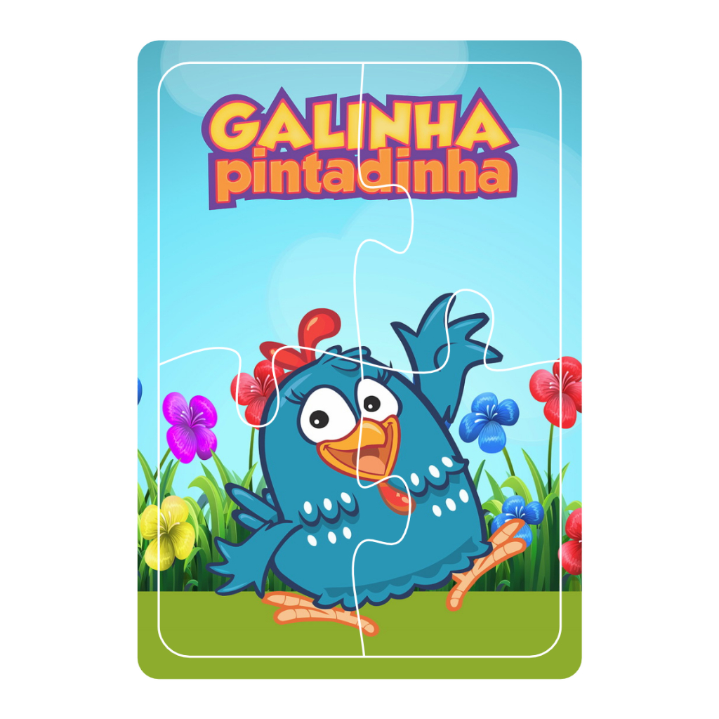 Kit 4 Quebra Cabeça em Mdf 6 Peças Jogo Pedagógico Infantil Lúdico Educativo GALINHA PINTADINHA