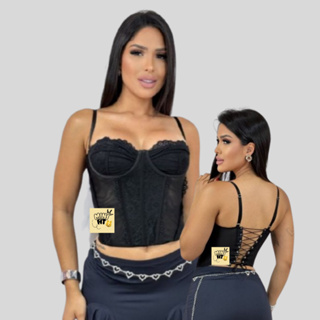 Cropped Corset Tule Cinderela Sem Bojo Com Aro Corselet Meia taça Marrom Top Cropped Espartilho em Oferta na Shopee